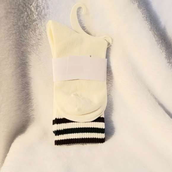 Miu Miu Crew Brown And Green Strip White Socks - Picture 4 of 4